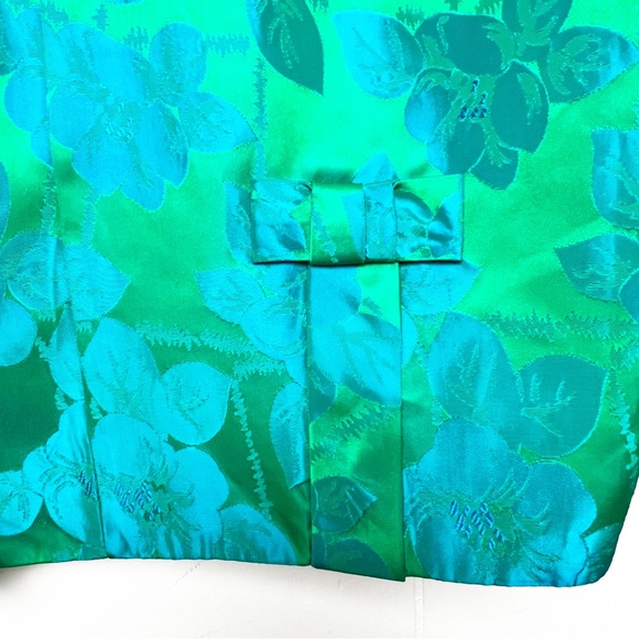 Vintage Floral Damask Green Blue 3/4 Sleeve Cropped Jacket Women’s Size XL - Picture 3 of 12